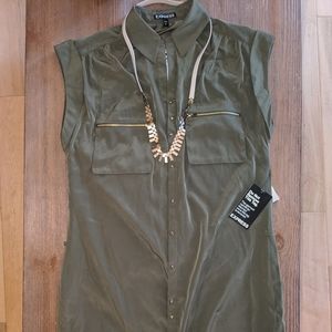 Olive green Express dress/ long buttonup shirt NWT